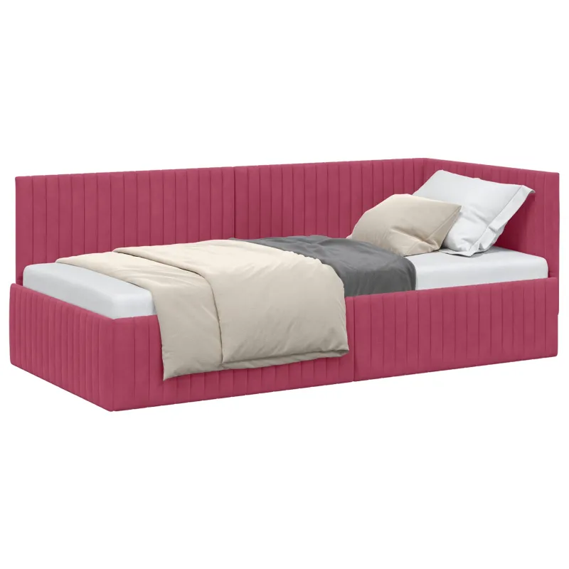 Kampinė lovos konstrukcija Vyno raudona 90 cm x 200 cm Aksomas