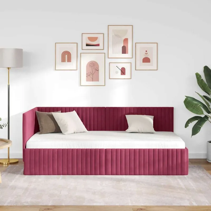 Kampinė lovos konstrukcija Vyno raudona 90 cm x 200 cm Aksomas