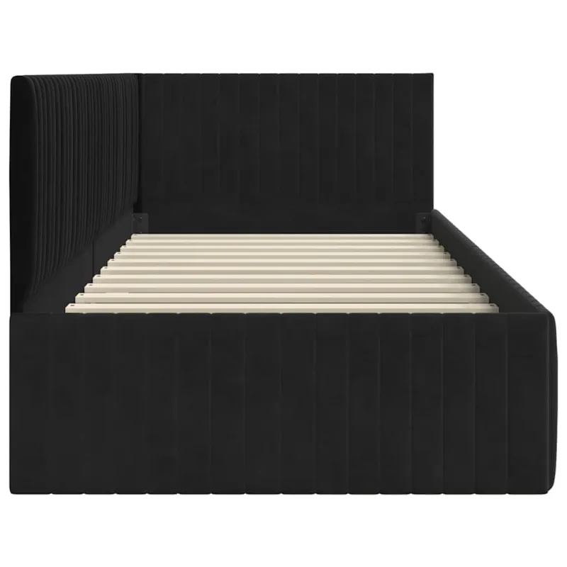 Kampinė lovos konstrukcija Juoda 90 cm x 200 cm Aksomas