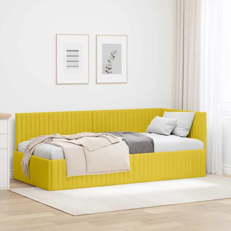 Kampinė lovos konstrukcija Geltona 90 cm x 200 cm Aksomas