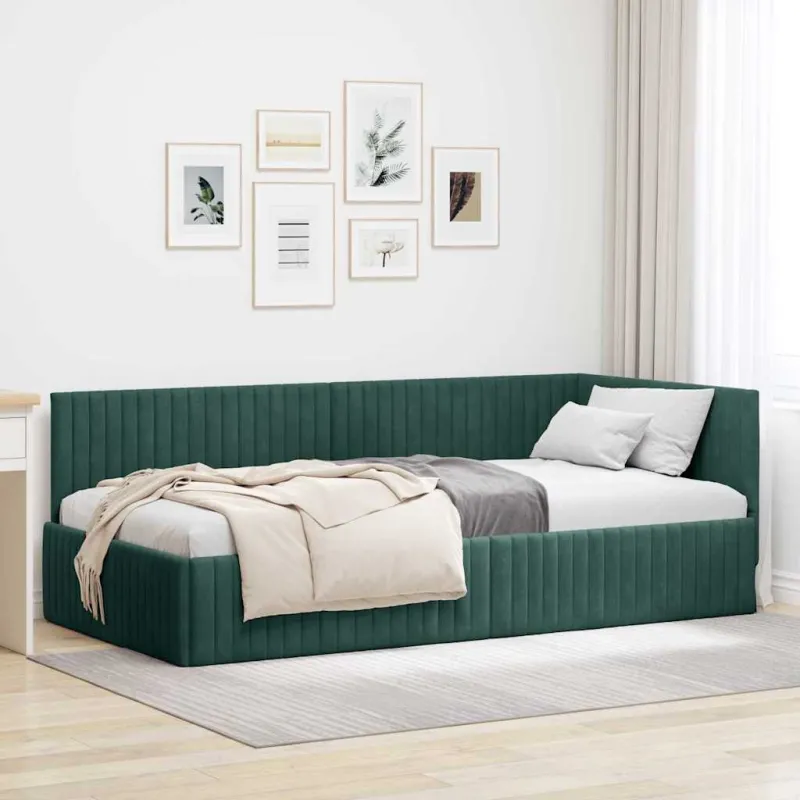 Kampinė lovos konstrukcija Tamsiai žalia 100 cm x 200 cm