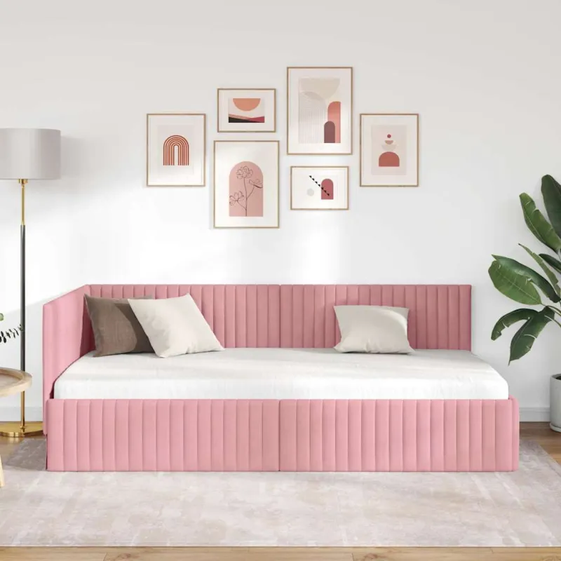 Kampinė lovos konstrukcija Rožinė 100 cm x 200 cm Aksomas
