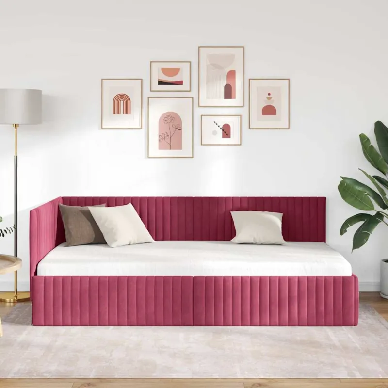 Kampinė lovos konstrukcija Vyno raudona 100 cm x 200 cm Aksomas