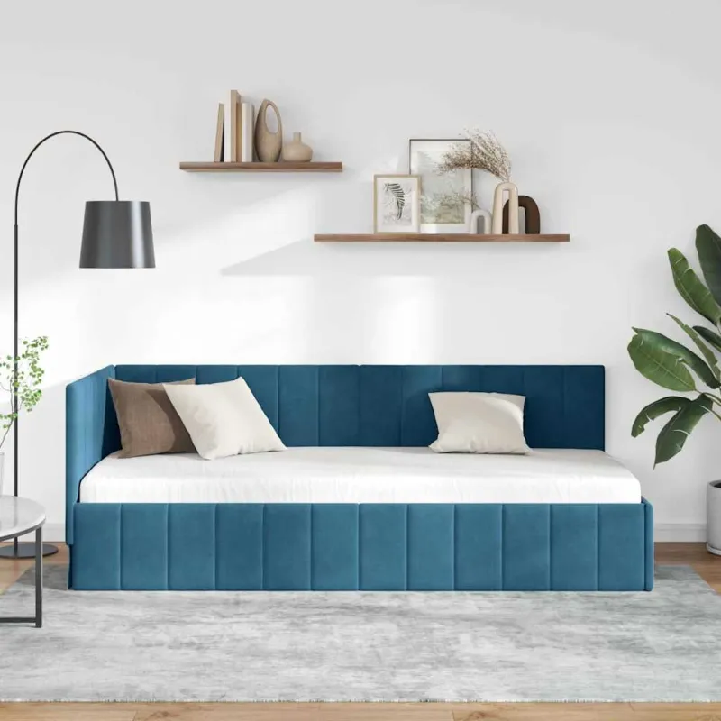 Kampinė lovos konstrukcija Mėlyna 80 cm x 200 cm Aksomas
