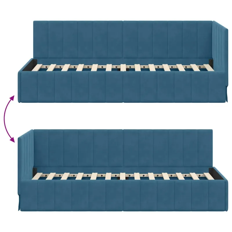 Kampinė lovos konstrukcija Mėlyna 80 cm x 200 cm Aksomas