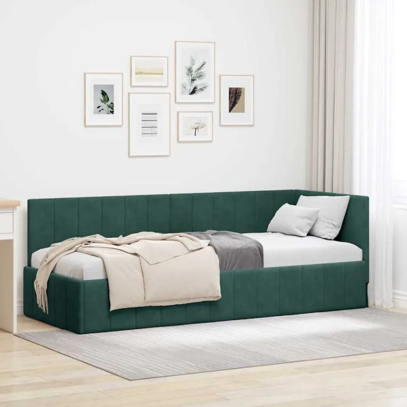 Kampinė lovos konstrukcija Tamsiai žalia 80 cm x 200 cm Aksomas