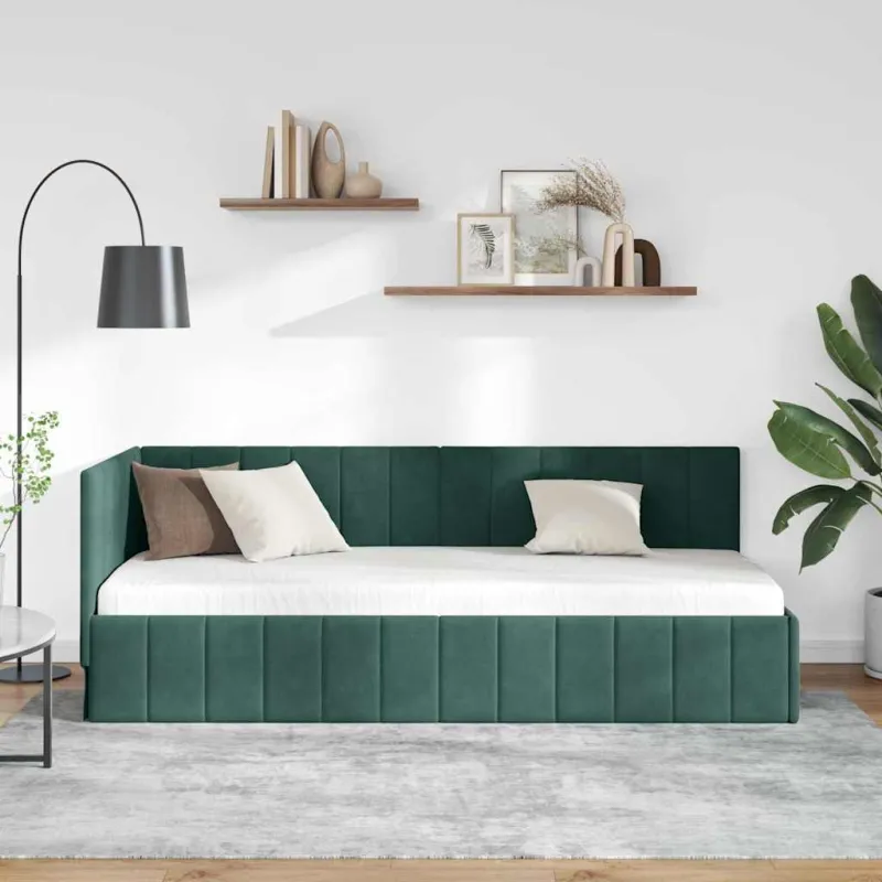 Kampinė lovos konstrukcija Tamsiai žalia 80 cm x 200 cm Aksomas