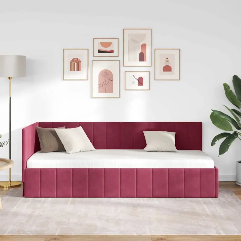 Kampinė lovos konstrukcija Vyno raudona 80 cm x 200 cm Aksomas