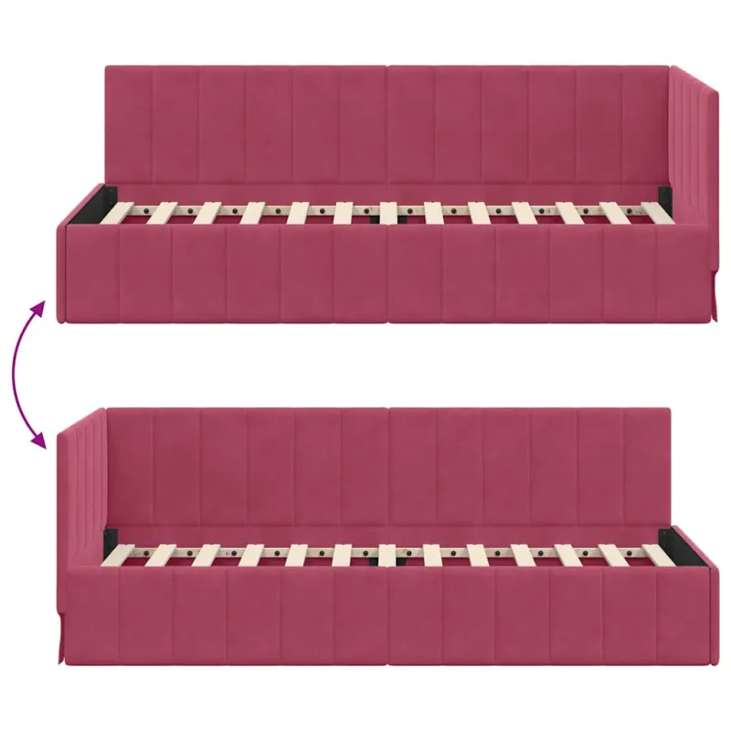 Kampinė lovos konstrukcija Vyno raudona 80 cm x 200 cm Aksomas