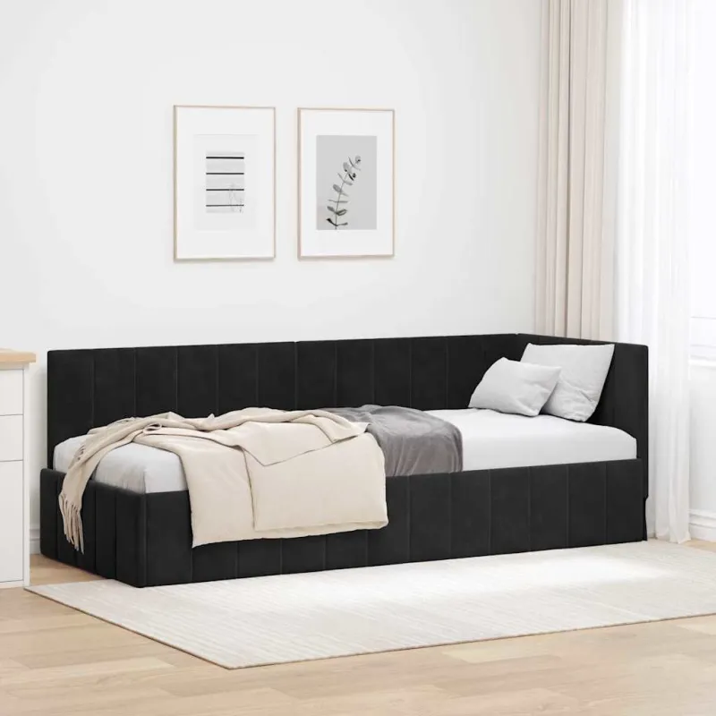 Kampinė lovos konstrukcija Juoda 80 cm x 200 cm Aksomas