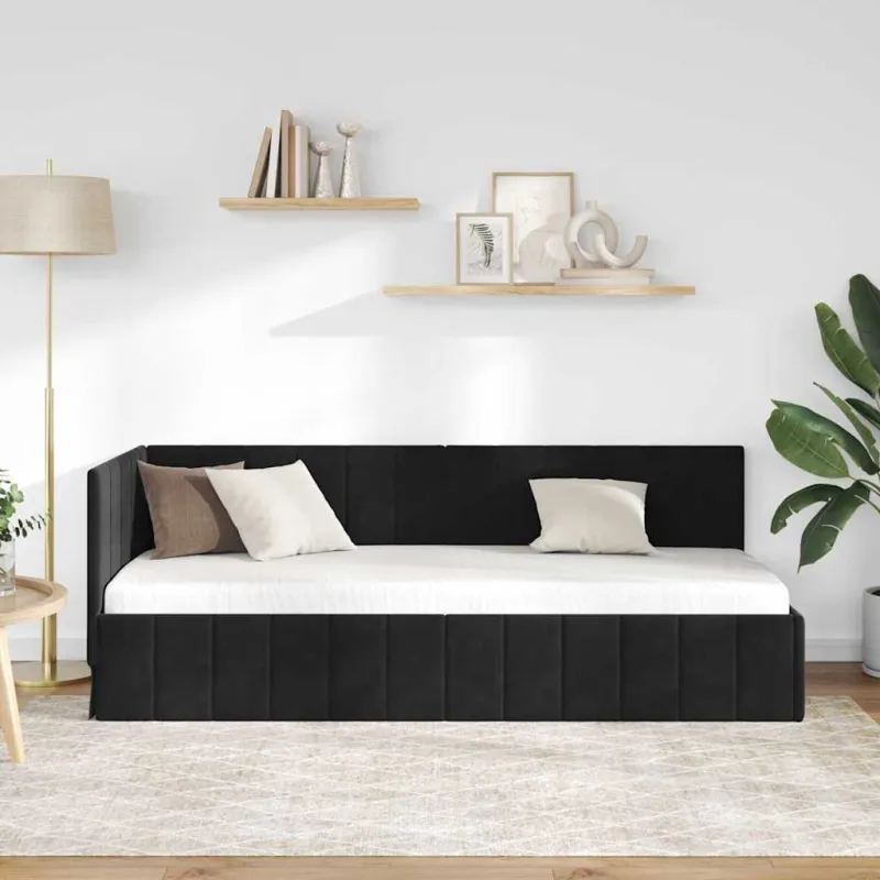 Kampinė lovos konstrukcija Juoda 80 cm x 200 cm Aksomas