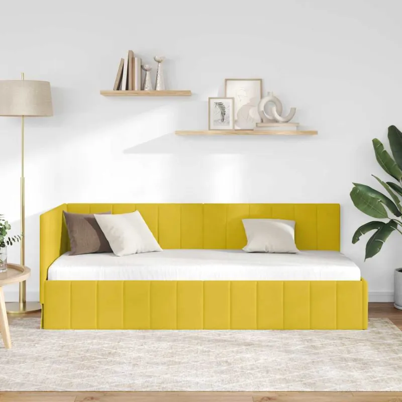 Kampinė lovos konstrukcija Geltona 80 cm x 200 cm Aksomas