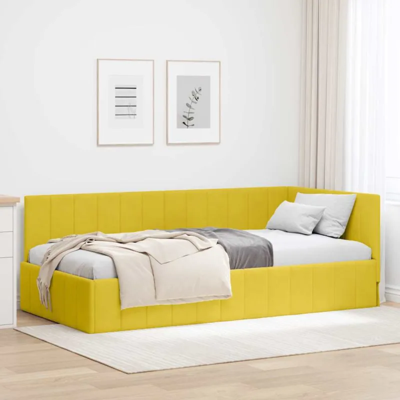 Kampinė lovos konstrukcija Geltona 90 cm x 190 cm Aksomas