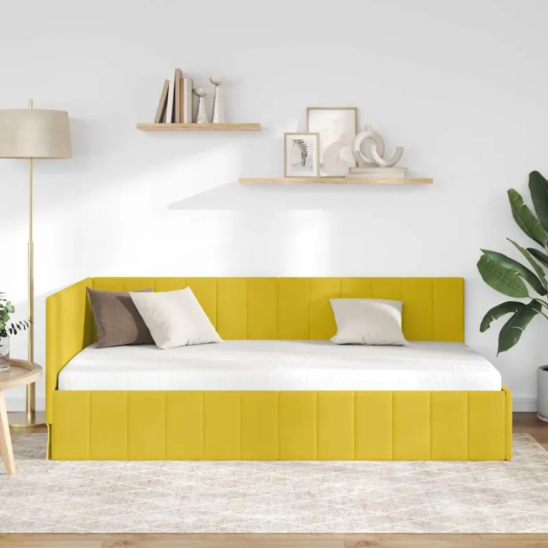 Kampinė lovos konstrukcija Geltona 90 cm x 190 cm Aksomas