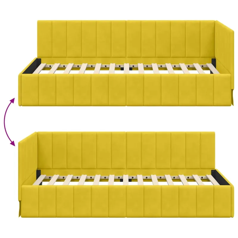 Kampinė lovos konstrukcija Geltona 90 cm x 200 cm Aksomas