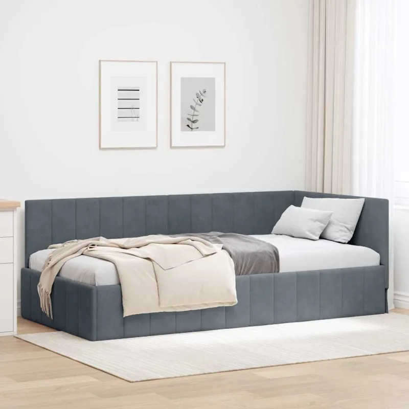 Kampinė lovos konstrukcija Tamsiai pilka 100 cm x 200 cm