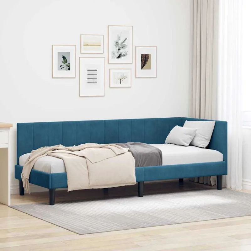 Kampinė lovos konstrukcija Mėlyna 80 cm x 200 cm Aksomas