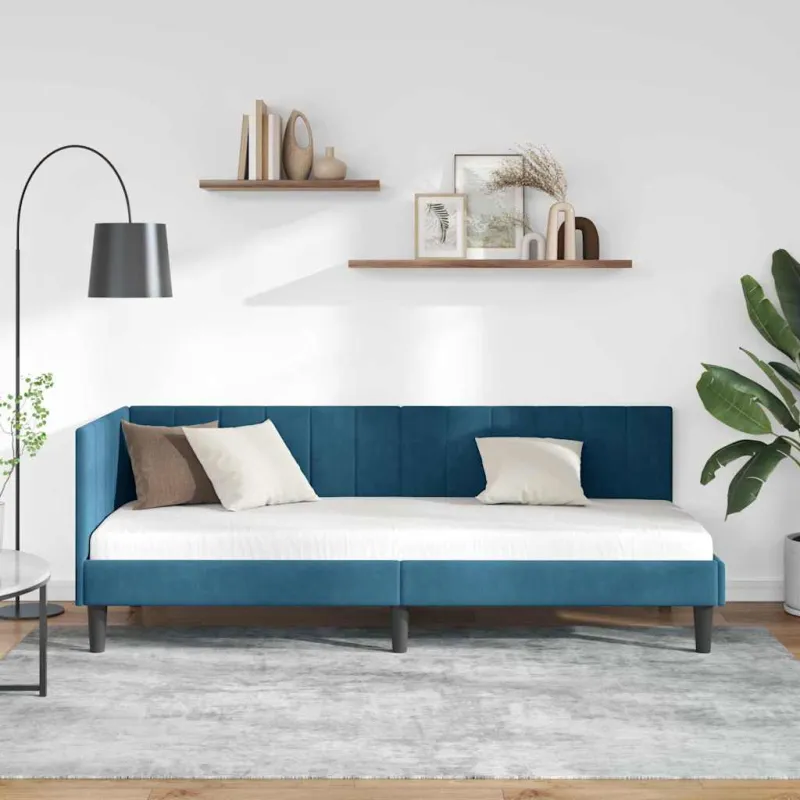 Kampinė lovos konstrukcija Mėlyna 80 cm x 200 cm Aksomas
