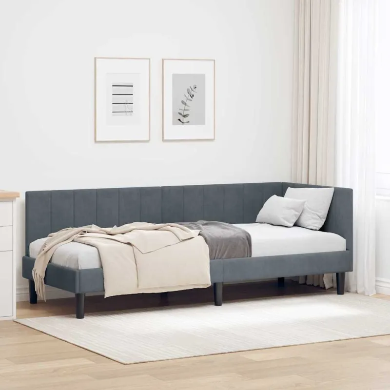 Kampinė lovos konstrukcija Tamsiai pilka 80 cm x 200 cm Aksomas