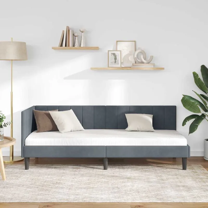 Kampinė lovos konstrukcija Tamsiai pilka 80 cm x 200 cm Aksomas