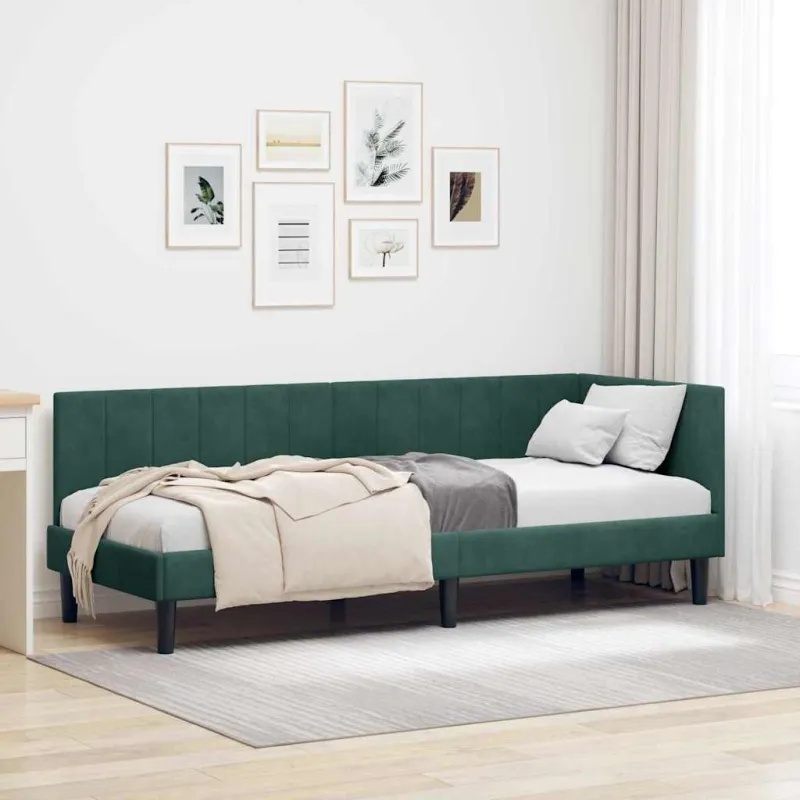 Kampinė lovos konstrukcija Tamsiai žalia 80 cm x 200 cm Aksomas