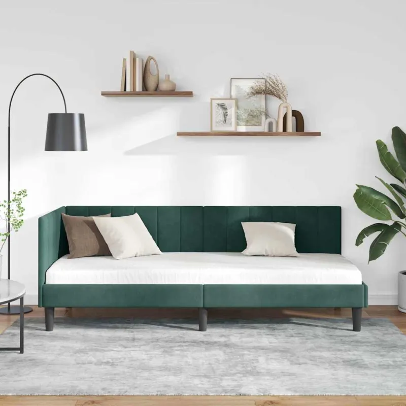 Kampinė lovos konstrukcija Tamsiai žalia 80 cm x 200 cm Aksomas