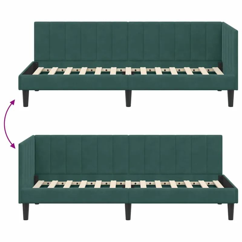 Kampinė lovos konstrukcija Tamsiai žalia 80 cm x 200 cm Aksomas