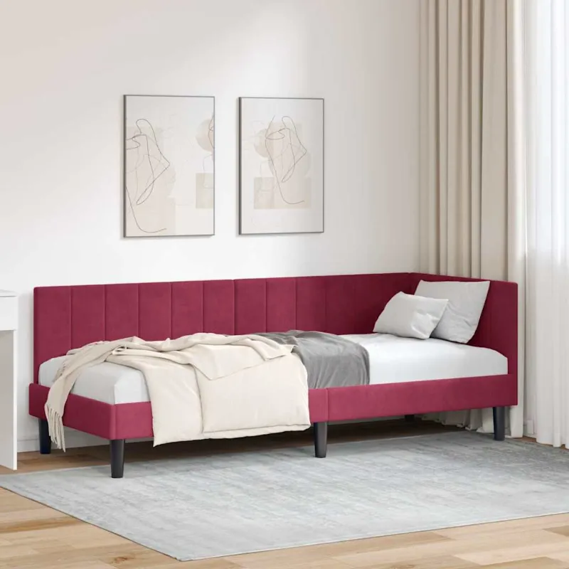 Kampinė lovos konstrukcija Vyno raudona 80 cm x 200 cm Aksomas