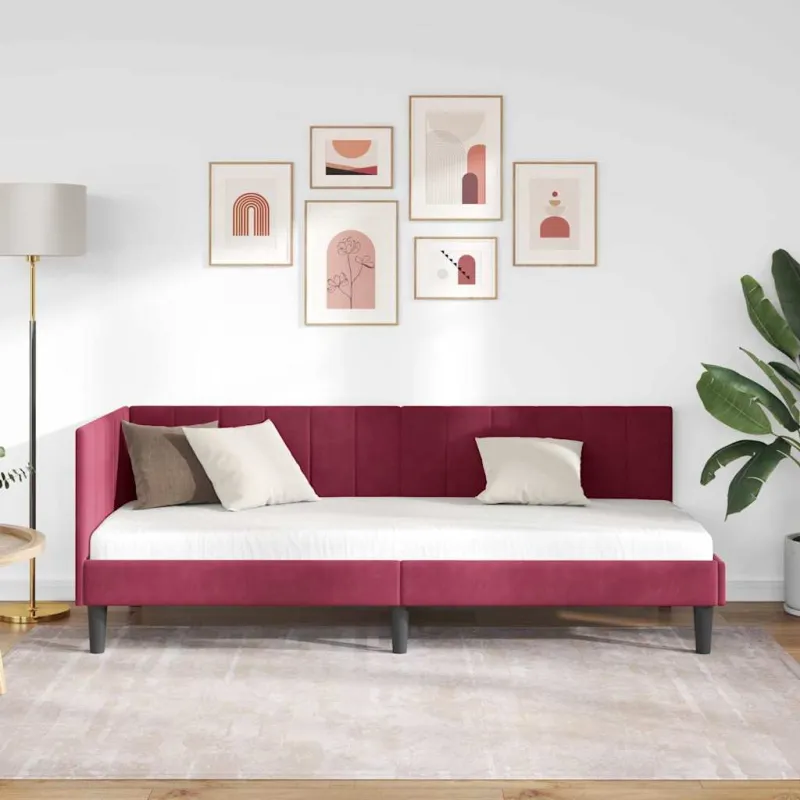 Kampinė lovos konstrukcija Vyno raudona 80 cm x 200 cm Aksomas