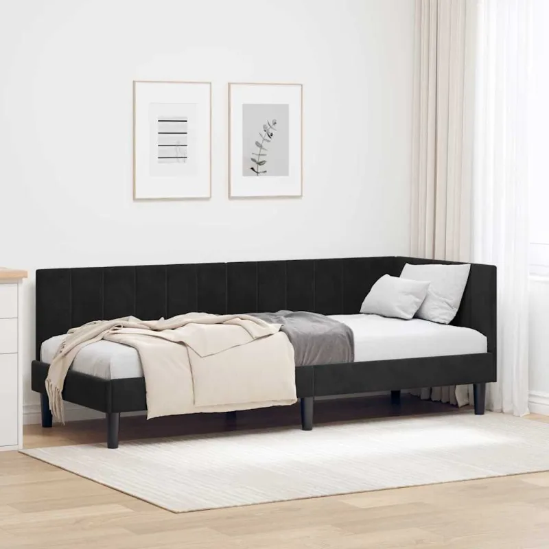 Kampinė lovos konstrukcija Juoda 80 cm x 200 cm Aksomas
