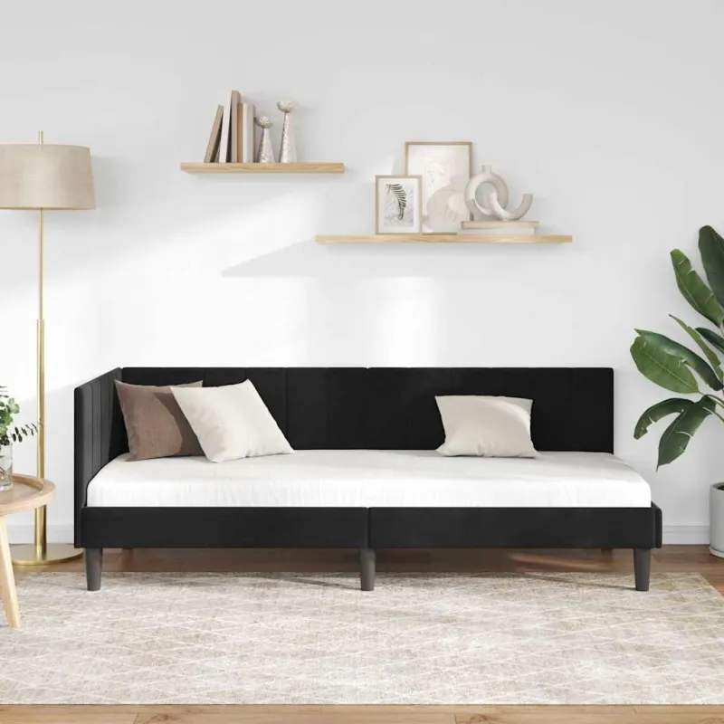 Kampinė lovos konstrukcija Juoda 80 cm x 200 cm Aksomas