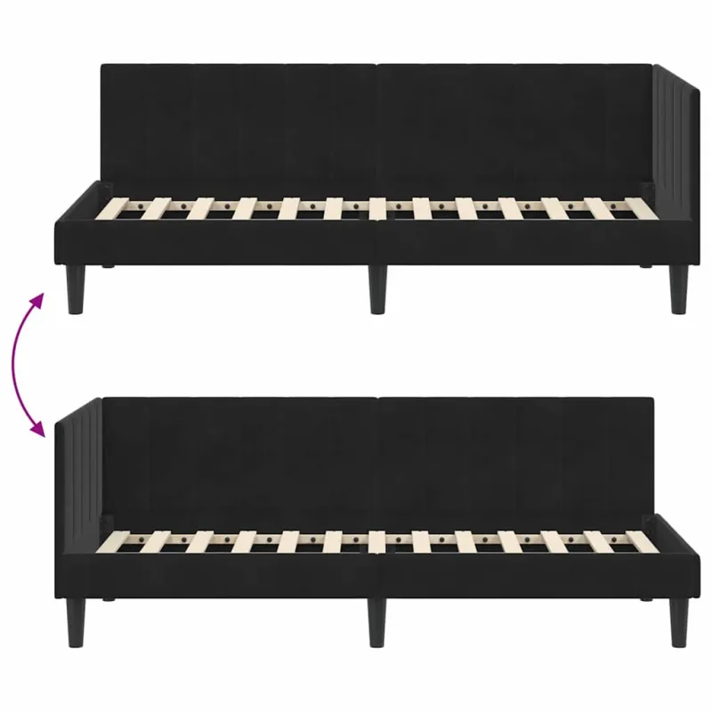 Kampinė lovos konstrukcija Juoda 80 cm x 200 cm Aksomas