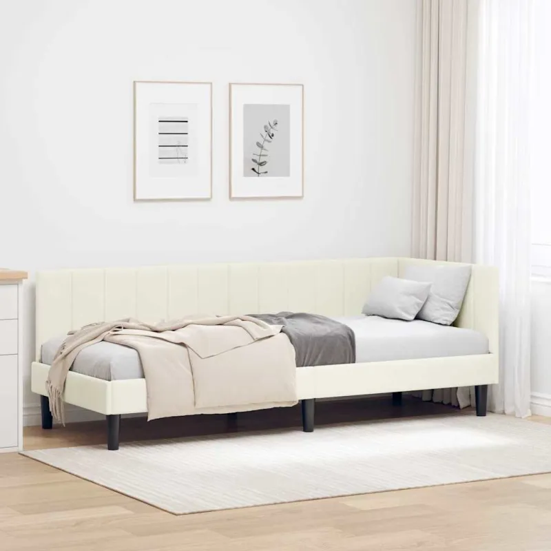 Kampinė lovos konstrukcija Kreminė 80 cm x 200 cm Aksomas
