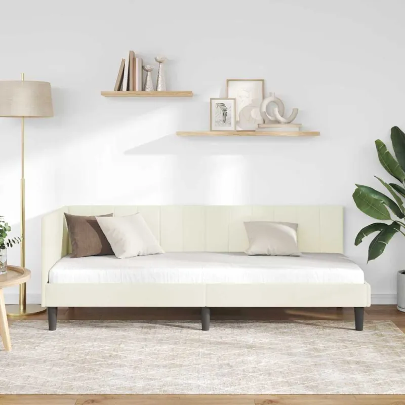 Kampinė lovos konstrukcija Kreminė 80 cm x 200 cm Aksomas