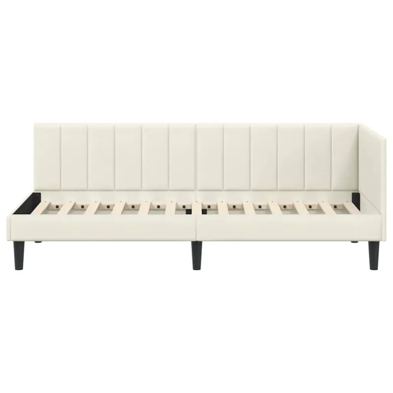 Kampinė lovos konstrukcija Kreminė 80 cm x 200 cm Aksomas
