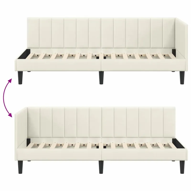 Kampinė lovos konstrukcija Kreminė 80 cm x 200 cm Aksomas