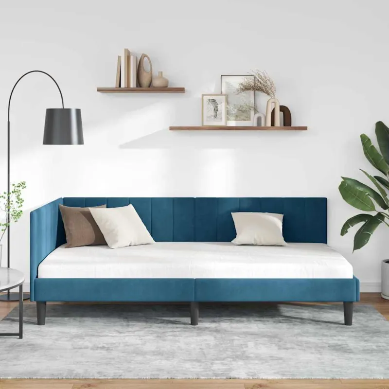 Kampinė lovos konstrukcija Mėlyna 90 cm x 190 cm Aksomas