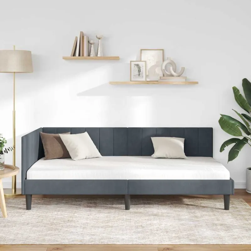 Kampinė lovos konstrukcija Tamsiai pilka 90 cm x 190 cm Aksomas