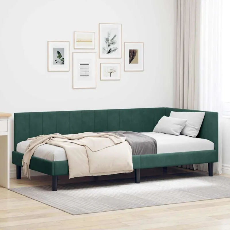 Kampinė lovos konstrukcija Tamsiai žalia 90 cm x 190 cm Aksomas