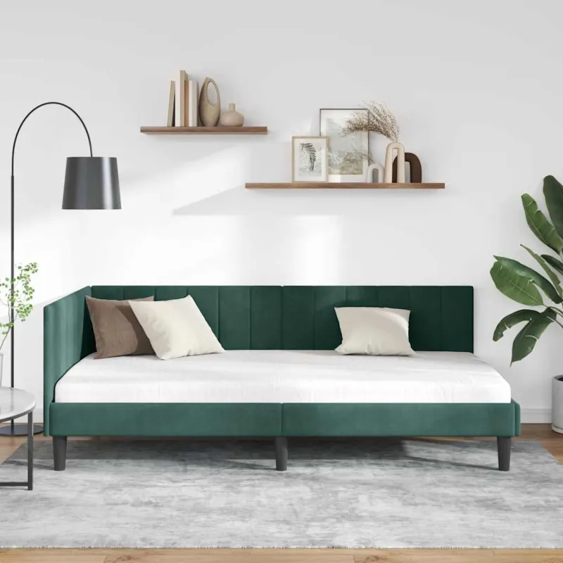 Kampinė lovos konstrukcija Tamsiai žalia 90 cm x 190 cm Aksomas