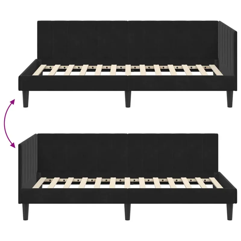Kampinė lovos konstrukcija Juoda 90 cm x 190 cm Aksomas