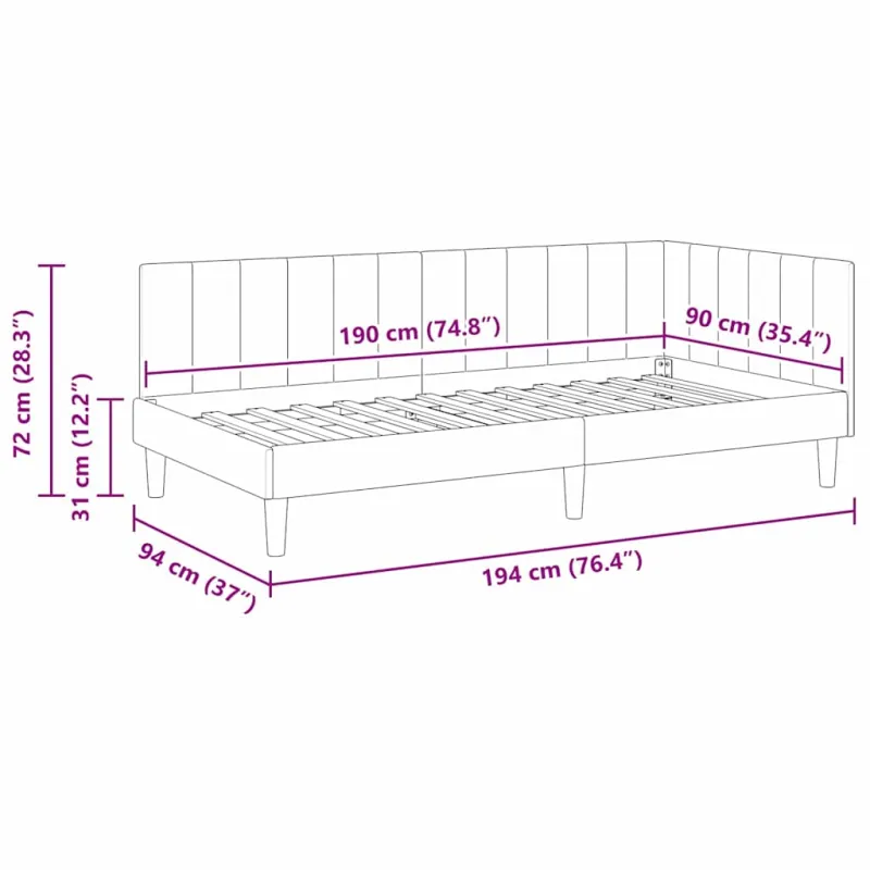 Kampinė lovos konstrukcija Turkio 90 cm x 190 cm Aksomas