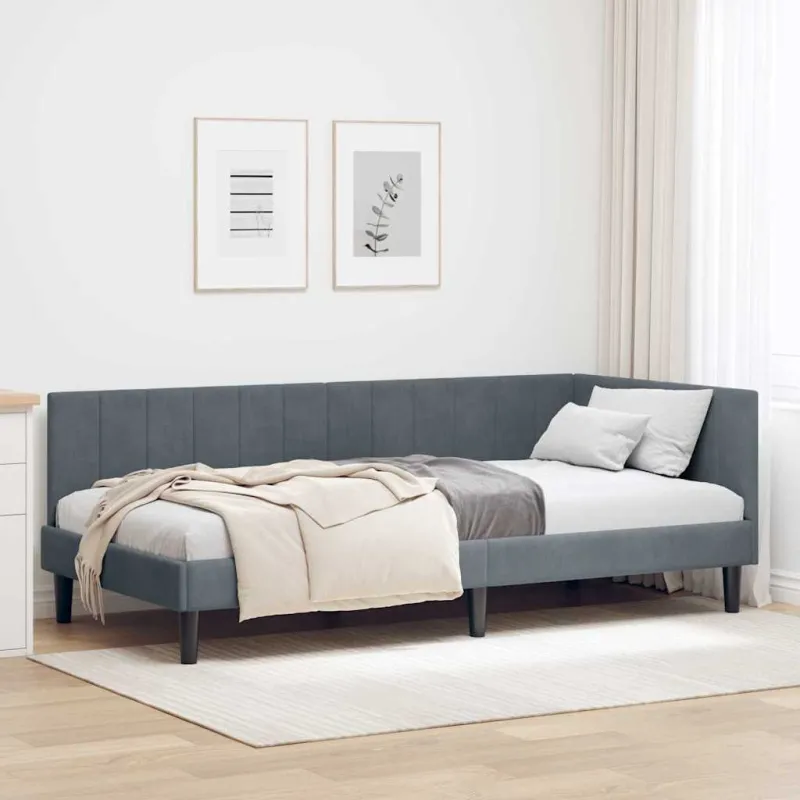 Kampinė lovos konstrukcija Tamsiai pilka 90 cm x 200 cm Aksomas