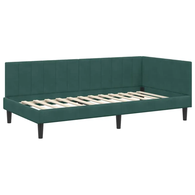 Kampinė lovos konstrukcija Tamsiai žalia 90 cm x 200 cm Aksomas