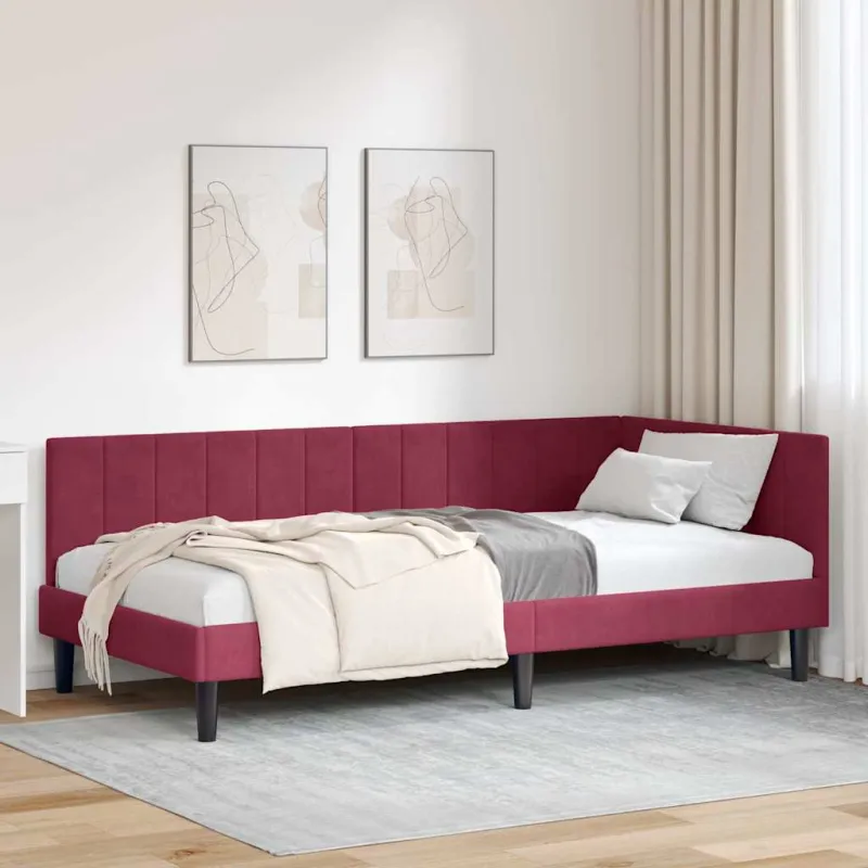 Kampinė lovos konstrukcija Vyno raudona 90 cm x 200 cm Aksomas
