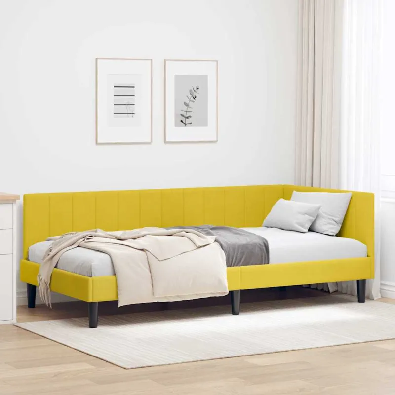 Kampinė lovos konstrukcija Geltona 90 cm x 200 cm Aksomas