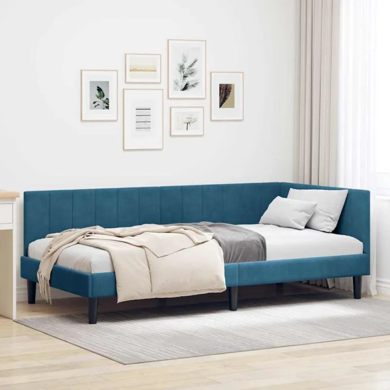 Kampinė lovos konstrukcija Mėlyna 100 cm x 200 cm Aksomas