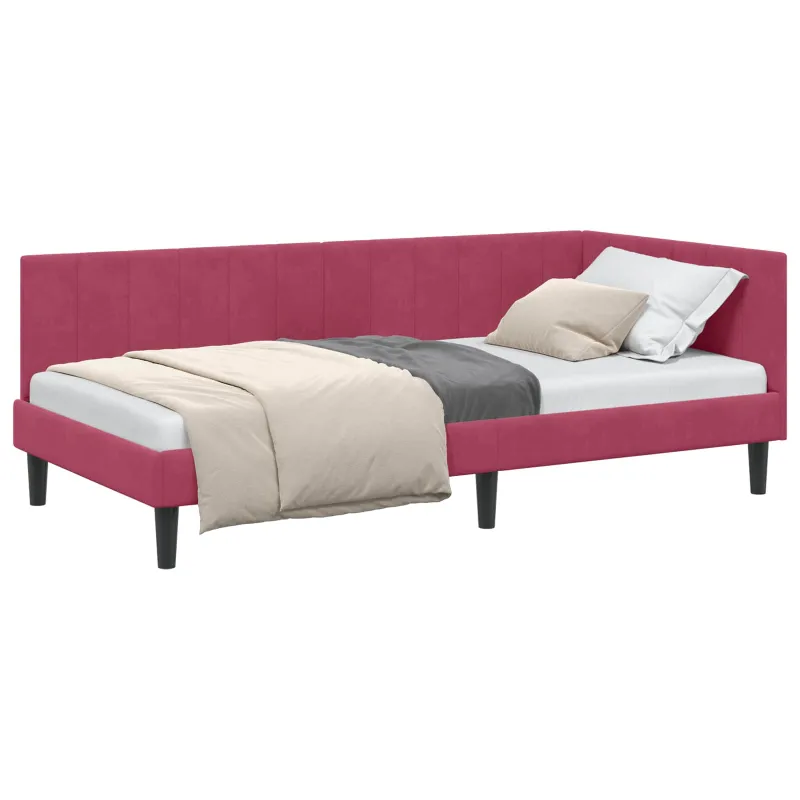Kampinė lovos konstrukcija Vyno raudona 100 cm x 200 cm Aksomas