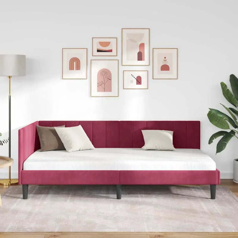 Kampinė lovos konstrukcija Vyno raudona 100 cm x 200 cm Aksomas