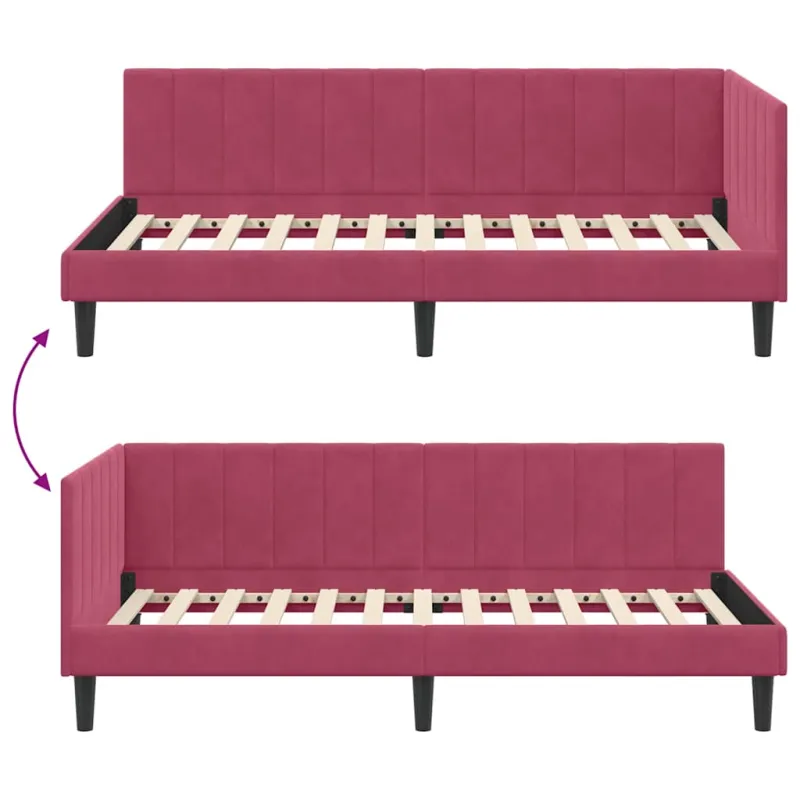 Kampinė lovos konstrukcija Vyno raudona 100 cm x 200 cm Aksomas